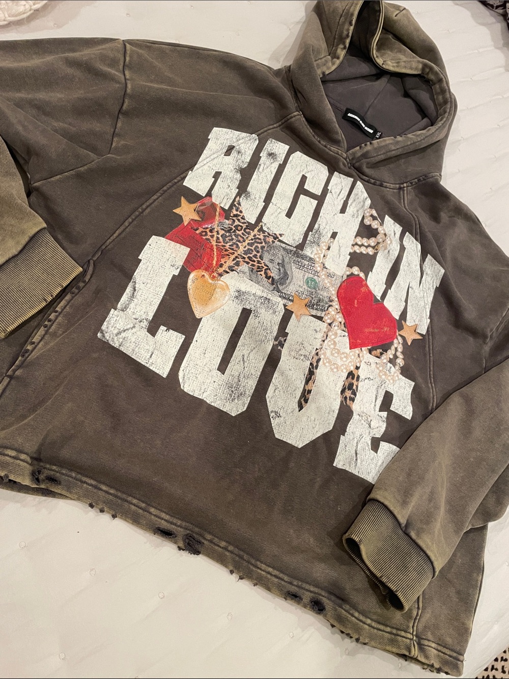 Women’s Brown 'Richin Love' Graphic Hoodie XXL